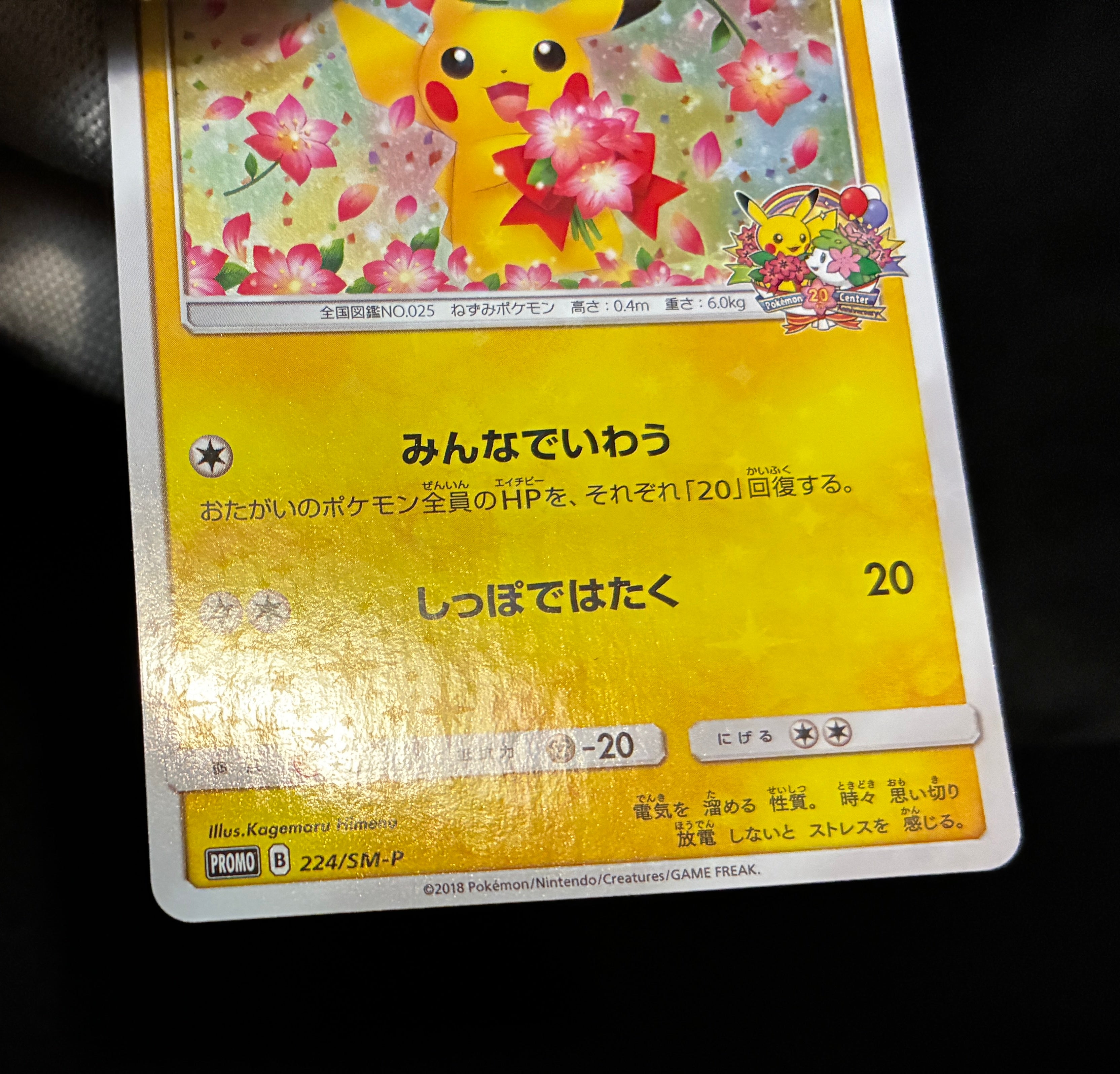 【MP】Pikachu 224/SM-P | Pokemon Center 20th Anniversary Promo | Pokemon Card Japanese