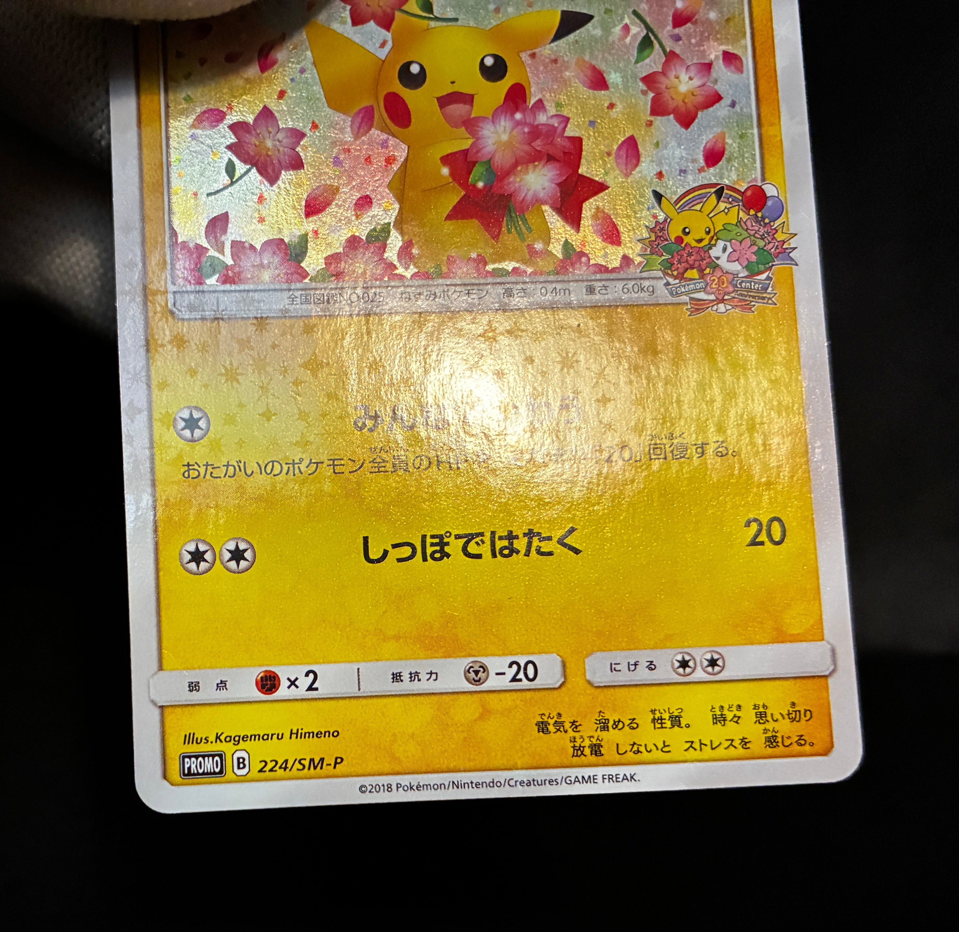 【MP】Pikachu 224/SM-P | Pokemon Center 20th Anniversary Promo | Pokemon Card Japanese