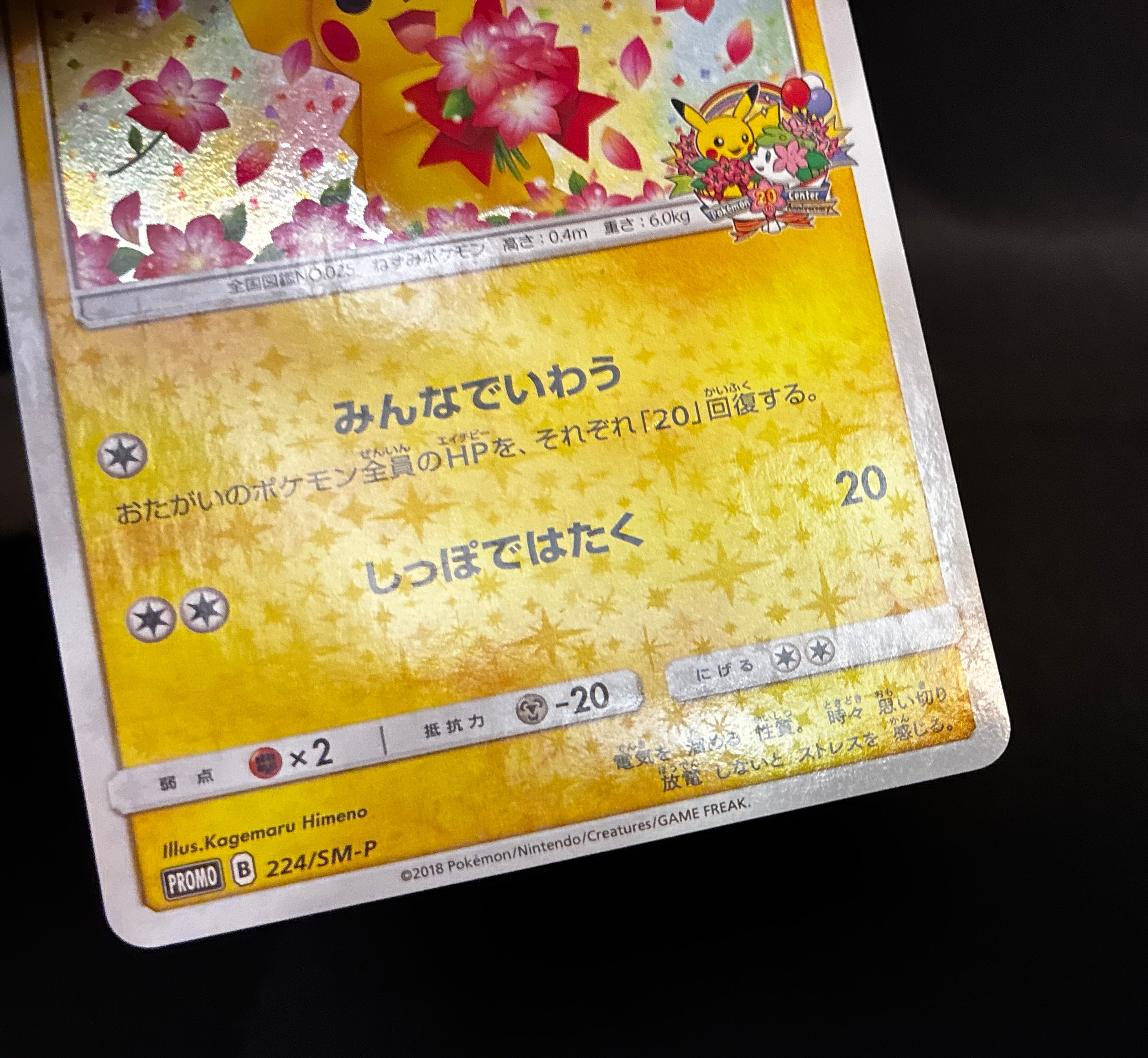 【MP】Pikachu 224/SM-P | Pokemon Center 20th Anniversary Promo | Pokemon Card Japanese